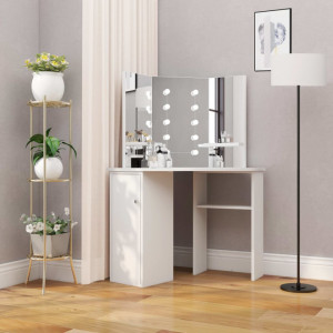 SEA701 - Set Masa alba toaleta cosmetica machiaj, la alegere cu oglinda cu LED, masuta vanity pe colt