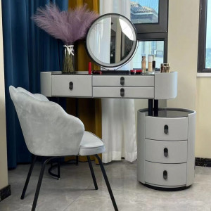 SEG10 - Set Masa toaleta, 100 cm, cosmetica, masa machiaj cu oglinda LED si scaun, masuta vanity - Gri
