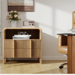 Set 2x Noptiere 55 x 40 x 60 cm, cu 2 sertare si raft, dormitor, Noptiere moderne cu Riflaj - NOM1 - Img 3