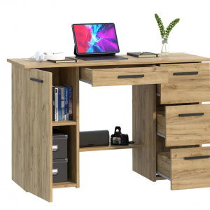 BIM511 - Birou 120 cm, masa de calculator cu 4 sertare si 1 dulap, office - culoarea Stejar - Img 3