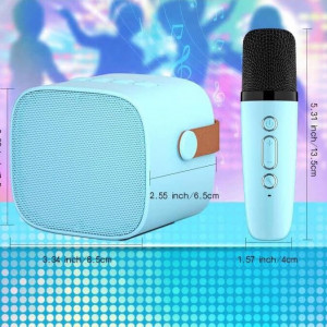 CADC2 - Set Sistem Mini Karaoke si 2 Mini Microfoane, Jucarii copii, Cadou pentru Craciun, Petreceri in familie - Albastru - Img 5