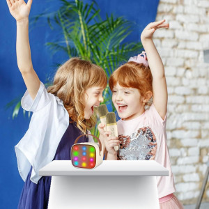 CADC4 - Set Sistem Mini Karaoke si 2 Mini Microfoane, Jucarii copii, Cadou pentru Craciun, Petreceri in familie - Bej - Img 4