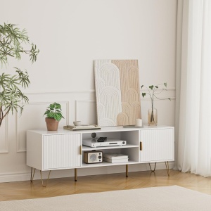 COATV2 - Comoda TV, 137 cm, living, dormitor - Alb / Negru - Img 5