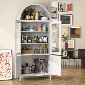 DUA205 - Vitrina 80 cm, Dulap rotund pentru birou, Biblioteca Living, Rafturi Dormitor, Dining, Hol - Alb - Img 7