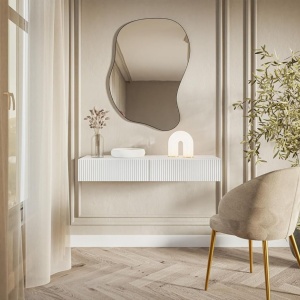 MAA42 - Masuta Consola suspendata Alba, 90 / 110 cm, masa de toaleta cu 1 / 2 sertar(e), cosmetica machiaj, vanity - Img 6