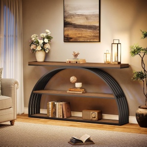MACI35 - Masa Consola curbata, 160 cm, masuta hol, living, dormitor - Negru - Maro - Img 5