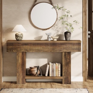 MAM30 - Masa Consola, 140 cm, masuta hol cu Front Riflat, living, dining, dormitor - Maro