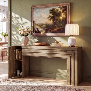 MAM42 - Masa Consola, 160 cm, masuta Hol cu spatiu de depozitare, aspect de Lemn, Living, Dining, Dormitor - Maro - Img 3