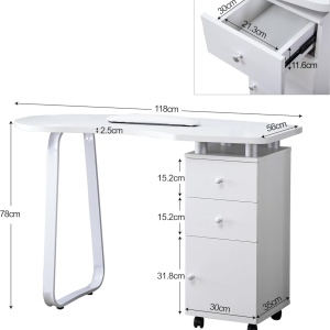 MANIA204 - Masuta manichiura, 118 cm, cu pernita, masa cosmetica - Alba - Img 7