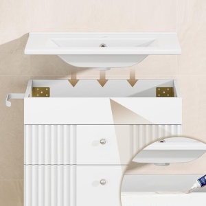 Masca de Chiuveta suspendata, 60 cm cu lavoar ceramic si Riflaj - Mobilier Baie VELORA - Img 5