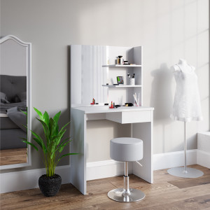Masuta machiaj cu Oglinda LED si 1 Sertar pentru Cosmetice, Set Masa toaleta 75 cm, Alb, masuta cosmetica, vanity - SEA333 - Img 6