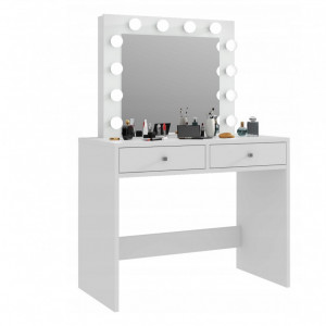 Masuta machiaj cu Oglinda LED si 2 Sertare pentru Cosmetice, Alb, masuta cosmetica, vanity - SEA504 - Img 2