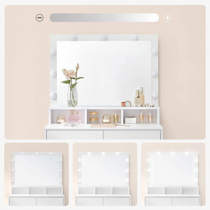 Masuta machiaj cu Oglinda LED si 2 Sertare pentru Cosmetice, Set Masa toaleta 80 cm, Alb, masuta cosmetica, vanity - SEA385 - Img 5