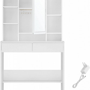 Masuta machiaj cu Oglinda LED si 2 Sertare pentru Cosmetice, Set Masa toaleta 90 cm, Alb, masuta cosmetica, vanity cu sau fara Priza, cu sau fara Scaun - SEA81 - Img 5