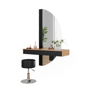 Masuta machiaj cu Oglinda LED si 2 Sertare pentru Cosmetice, Set Masa toaleta 120 cm, Negru, masuta vanity cu Riflaj, cosmetica- SEM242 - Img 8