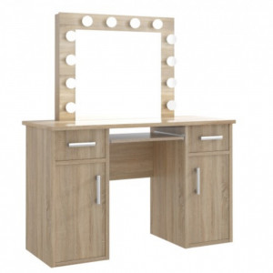 Masuta machiaj cu Oglinda LED si 2 Sertare pentru Cosmetice, Set Masa toaleta 120 cm, Alb, masuta cosmetica, vanity - SEA507 - Img 2