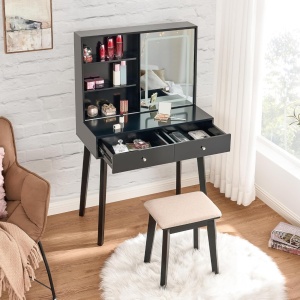 Masuta machiaj cu Oglinda LED si 2 Sertare pentru Cosmetice, Set Masa toaleta 80 cm, masuta cosmetica, vanity - SEN235 - Img 5