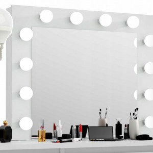 Masuta machiaj cu Oglinda LED si 3 Sertare pentru Cosmetice, Set Masa toaleta 120 cm, Alb, masuta cosmetica, vanity - SEA537 - Img 2
