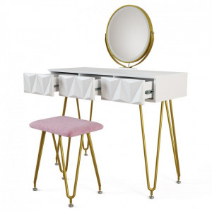 Masuta machiaj cu Oglinda LED si 3 Sertare pentru Cosmetice, Set Masa toaleta 100 cm, Alb, masuta cosmetica, vanity - SEA366 - Img 2