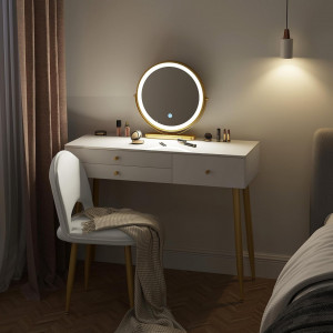Masuta machiaj cu Oglinda LED si 3 Sertare pentru Cosmetice, Set Masa toaleta 100 cm, Alb, masuta cosmetica, vanity - SEA423 - Img 2
