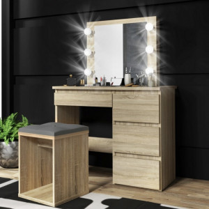 Masuta machiaj cu Oglinda LED si 4 Sertare pentru Cosmetice, Alb, masuta cosmetica, vanity - SEA512 - Img 6