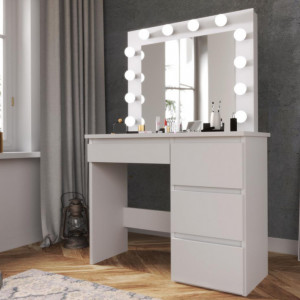 Masuta machiaj cu Oglinda LED si 4 Sertare pentru Cosmetice, Alb, masuta cosmetica, vanity - SEA505 - Img 4
