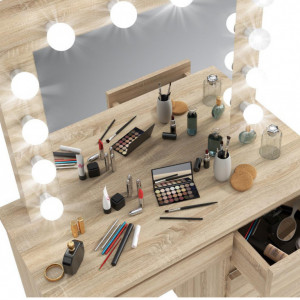 Masuta machiaj cu Oglinda LED si 4 Sertare pentru Cosmetice, Maro, masuta cosmetica, vanity - SEM505 - Img 6