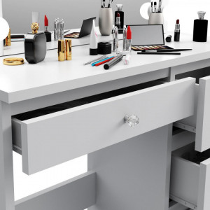 Masuta machiaj cu Oglinda LED si 4 Sertare pentru Cosmetice, Set Masa toaleta 94 cm, Alb, masuta cosmetica, vanity - SEA538 - Img 5
