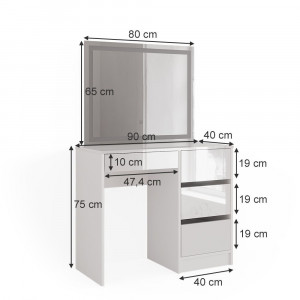 Masuta machiaj cu Oglinda LED si 4 Sertare pentru Cosmetice, Set Masa toaleta 90 cm, Alb Lucios, masuta cosmetica, vanity - SEA468 - Img 4