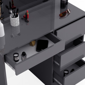 Masuta machiaj cu Oglinda LED si 4 Sertare pentru Cosmetice, Set Masa toaleta 90 cm, Gri, masuta cosmetica, vanity - SEG222 - Img 6