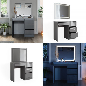 Masuta machiaj cu Oglinda LED si 4 Sertare pentru Cosmetice, Set Masa toaleta 90 cm, Gri, masuta cosmetica, vanity - SEG224 - Img 4