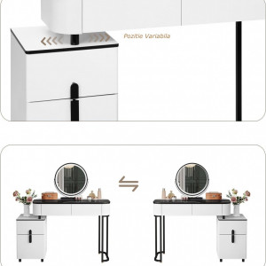 Masuta machiaj cu Oglinda LED si 4 Sertare pentru Cosmetice, Set Masa toaleta 100 cm, Alb, masuta cosmetica, vanity - SEA469 - Img 2