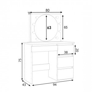 Masuta machiaj cu Oglinda LED si 4 Sertare pentru Cosmetice, Set Masa toaleta 94 cm, masuta cosmetica, vanity - SEM523 - Img 2
