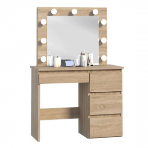 Masuta machiaj cu Oglinda LED si 4 Sertare pentru Cosmetice, Set Masa toaleta 94 cm, masuta cosmetica, vanity - SEM525 - Img 4