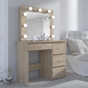 Masuta machiaj cu Oglinda LED si 4 Sertare pentru Cosmetice, Set Masa toaleta 94 cm, masuta cosmetica, vanity - SEM529 - Img 5
