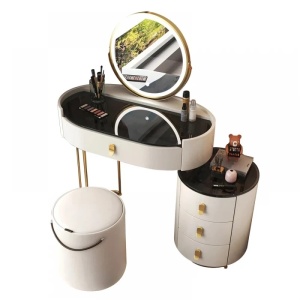 Masuta machiaj cu Oglinda LED si 4 Sertare pentru Cosmetice, Set Masa toaleta 60 cm, Alb, masuta cosmetica, vanity - SEA170 - Img 8