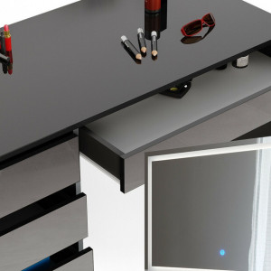 Masuta machiaj cu Oglinda LED si 5 Sertare pentru Cosmetice, Set Masa toaleta 120 cm, Gri, masuta cosmetica, vanity - SEG208 - Img 2