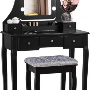Masuta machiaj cu Oglinda LED si 5 Sertare pentru Cosmetice, Set Masa toaleta 80 cm, masuta cosmetica, vanity - SEN236 - Img 7