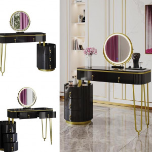 Masuta machiaj cu Oglinda LED si 5 Sertare pentru Cosmetice, Set Masa toaleta 100 cm, Negru, masuta cosmetica, vanity - SEN243 - Img 8