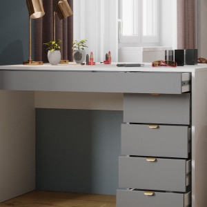 Masuta machiaj cu Oglinda LED si 5 Sertare pentru Cosmetice, Set Masa toaleta 115 cm, Alb, masuta cosmetica, vanity - SEA445 - Img 4