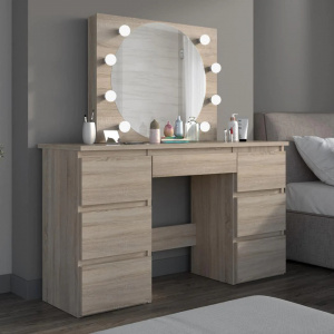 Masuta machiaj cu Oglinda LED si 5 Sertare pentru Cosmetice, Set Masa toaleta 120 cm, masuta cosmetica, vanity - SEM531 - Img 6