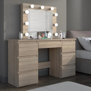 Masuta machiaj cu Oglinda LED si 5 Sertare pentru Cosmetice, Set Masa toaleta 120 cm, masuta cosmetica, vanity - SEM533