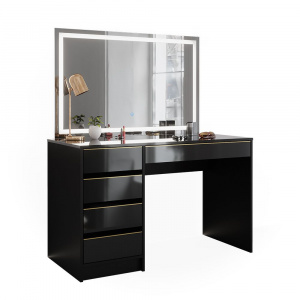 Masuta machiaj cu Oglinda LED si 5 Sertare pentru Cosmetice, Set Masa toaleta 120 cm, Negru, masuta cosmetica, vanity - SEN254 - Img 3