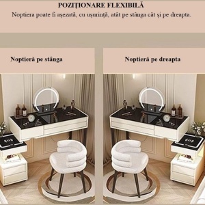Masuta machiaj cu Oglinda LED si 5 Sertare pentru Cosmetice, Set Masa toaleta 80 cm, Alb, masuta cosmetica, vanity - SEA168 - Img 8