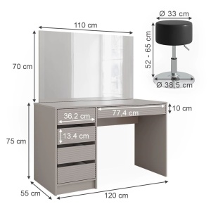 Masuta machiaj cu Oglinda LED si 5 Sertare pentru Cosmetice, Set Masa toaleta 120 cm, masuta cosmetica, vanity - SEC213 - Img 6