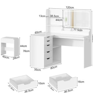 Masuta machiaj cu Oglinda LED si 5 Sertare pentru Cosmetice, Set Masa toaleta 120 cm, Alb, masuta cosmetica, vanity - SEA496 - Img 8