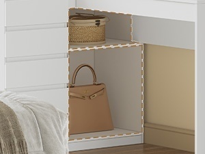 Masuta machiaj cu Oglinda LED si 5 Sertare pentru Cosmetice, Set Masa toaleta 120 cm, Alb, masuta cosmetica, vanity - SEA32 - Img 6