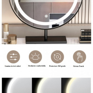 Masuta machiaj cu Oglinda LED si 6 Sertare pentru Cosmetice, Set Masa toaleta 100 cm, Alb, masuta cosmetica, vanity - SEA83 - Img 5