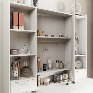 Masuta machiaj cu Oglinda LED si 7 Sertare pentru Cosmetice, Set Masa toaleta 105 cm, Alb, masuta cosmetica, vanity - SEA810 - Img 3