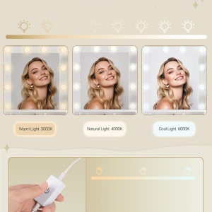 Masuta machiaj cu Oglinda LED si 9 Sertare pentru Cosmetice, Set Masa toaleta 109 cm, Alb, masuta cosmetica, vanity - SEA821 - Img 6